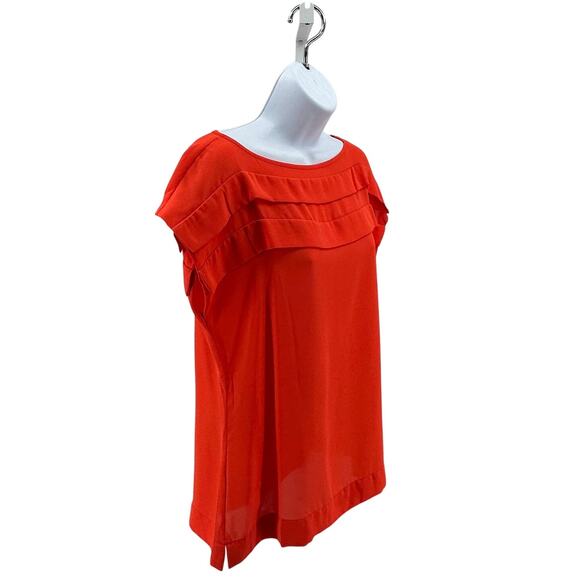 Banana Republic Blouse WMNS S Orange Short Sleeve Ruffle Layered Cap Sleeve Top - Picture 3 of 8
